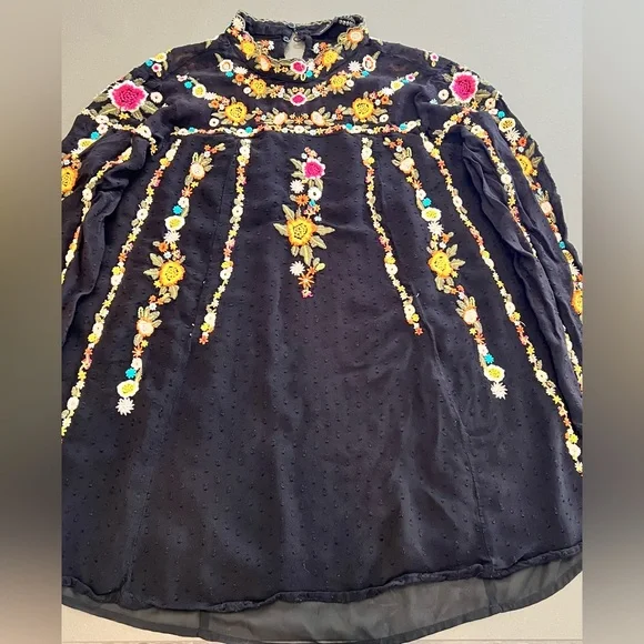 Zara Trafaluc Collection Embroidered Blouse Floral Long Sleeves Size Large - Picture 5 of 6